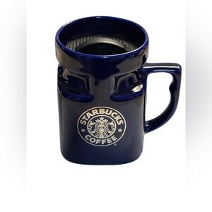 Starbucks Vintage Cobalt Blue Square Ceramic Travel Mug with Lid